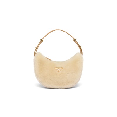 PRADA ARQUÉ SHEARLING AND LEATHER SHOULDER BAG 1BC194 (22.5*18.5*6cm)